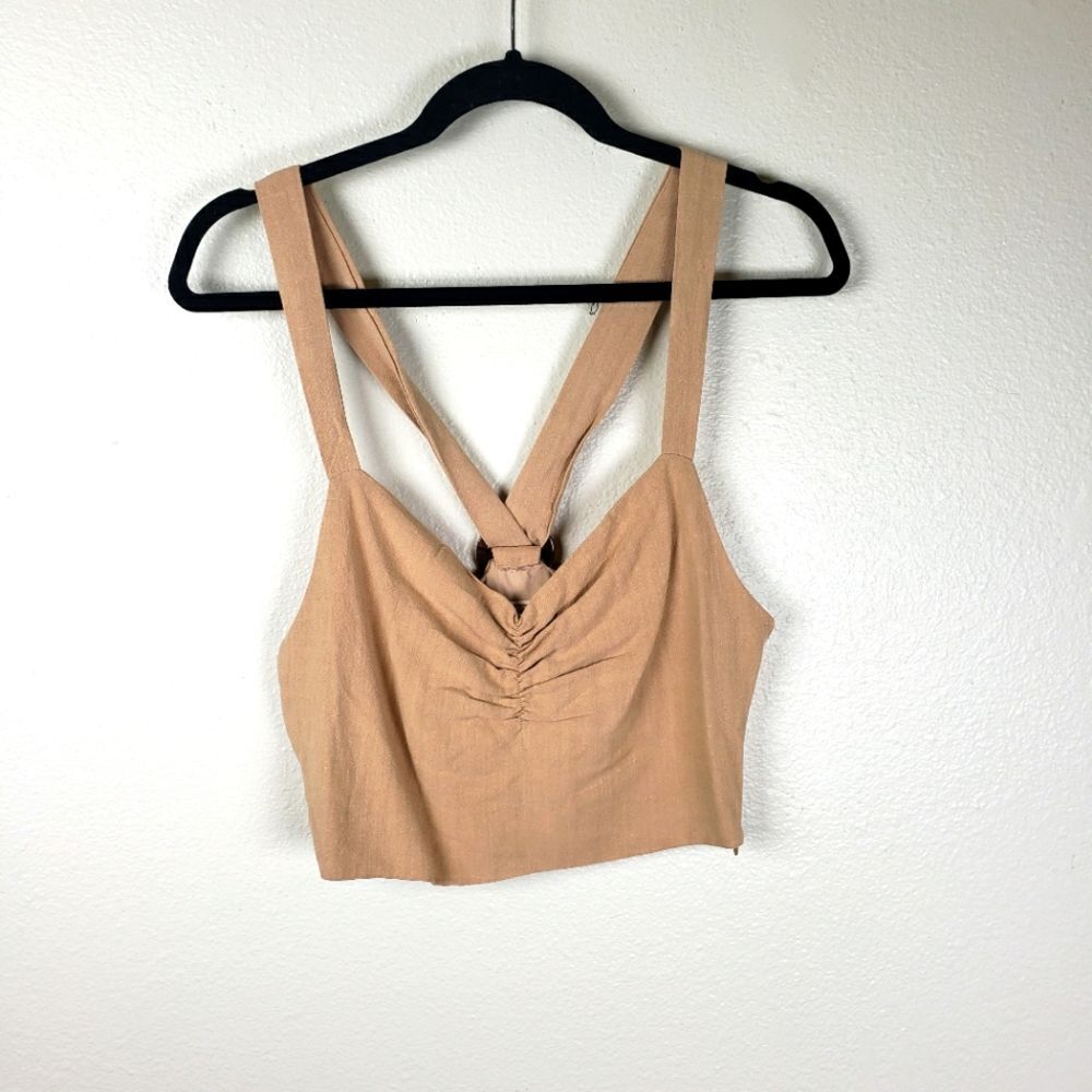 Style Rack Women's Boho Festival Tan Ruched Crop Top Size Small